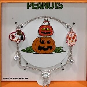 Peanuts SNOOPY & WOODSTOCK Halloween Day of Dead Silver Charm Bracelet Adjusts